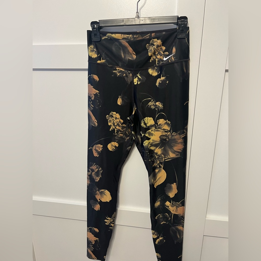 Nike Dri-fit Black and Gold Floral Leggings